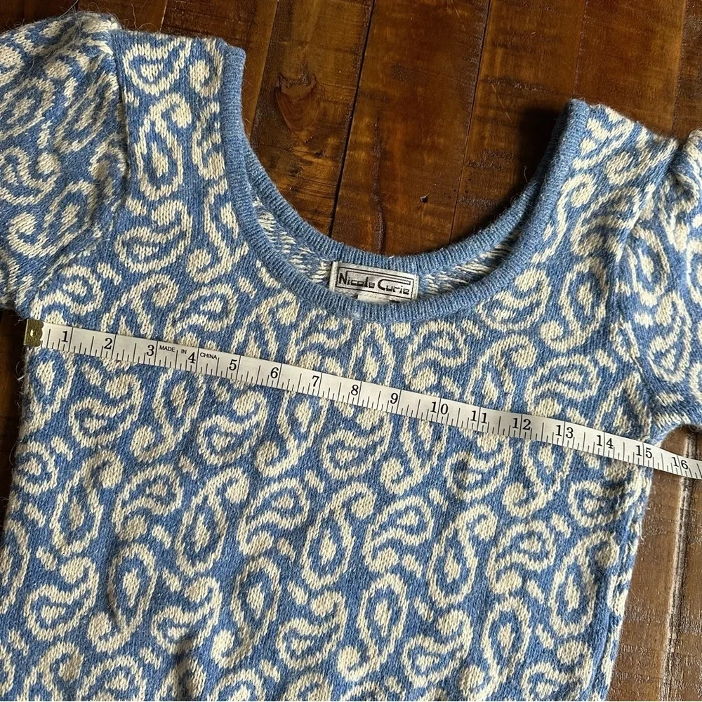 Vintage Nicole Curie Blue Paisley Sweater M Silk Linen Whimsy Twee Clean Girl